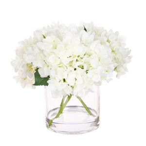 Hydrangea in Cylinder Glass Vase - White