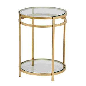 HL-FUR9595-Gold Finish and Glass Top side table with shelf  