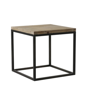 Yarula square side table with wooden top with black base. 