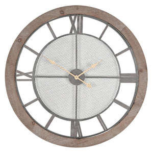 Natural Wood & Metal Round Wall Clock 80cm