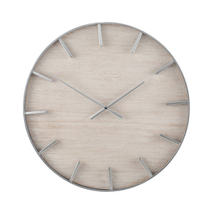 Silver Metal and White Wash Wood Round Wall Clock 60cm