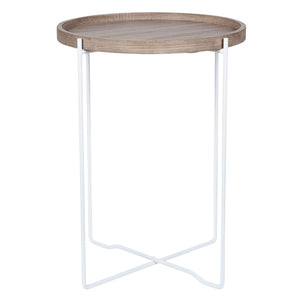 Natural Wood & white Iron Round Scandinavian Style Side Table