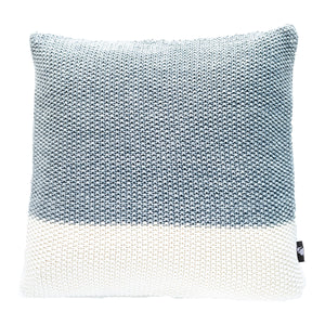 Natural two tone grey blue and cream feather filled cushion