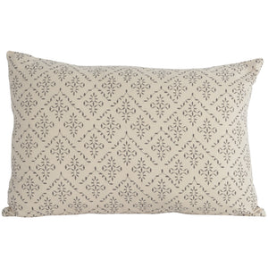 Lindos Pewter Grey Rectangle Cushion - This rectangular cushion has a delicate, olive pattern on a classic calico background. With a bright and vibrant twist, the stylish grey stitching will bring a eye-catching pop of interest.