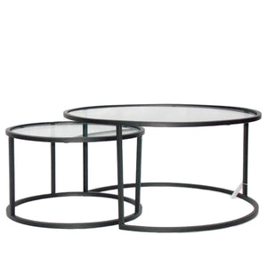Set of 2 Coffee Tables - Black and Clear Glass