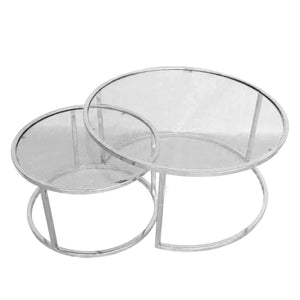 Set of 2 Coffee Tables - Chrome and Clear Glass