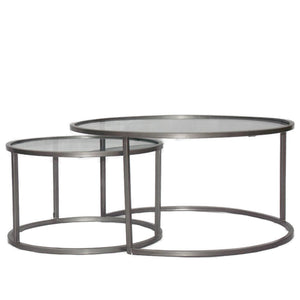 Set of 2 Coffee Tables - Antique Zink and Clear Glass