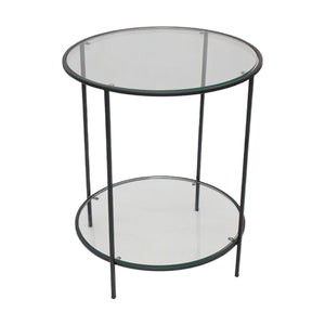 Round Side Table With Shelf  - Black and Clear Glass