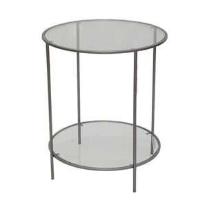 Round Side Table With Shelf  - Antique Zinc and Clear Glass