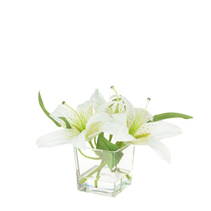 White Lillies in cube vase - 19cm
