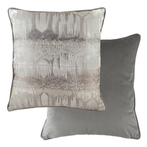Inca Steel grey cushions with metallic silver and gold elements and luxurious velvet feel reverse and piping