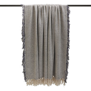 Jasper Throw - A classic herringbone weave cotton navy throw with  double fringe and tassel edges 