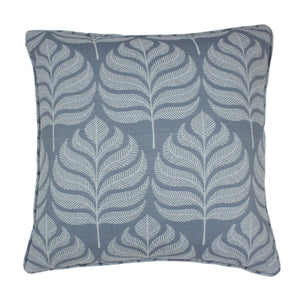 Horto Blue leaf motif feather filled cushion.