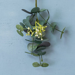 Eucalyptus & White Flower Sprig - 33cm