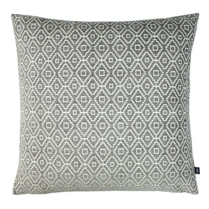 Kenza - Striking smoke grey geometric chenille cushion. Backed with steel grey royal velvet and feather filled for that luxury feel.