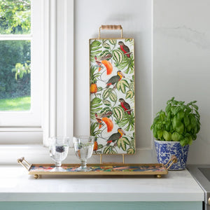 Green and orange, fun, quirky parrot drinks tray