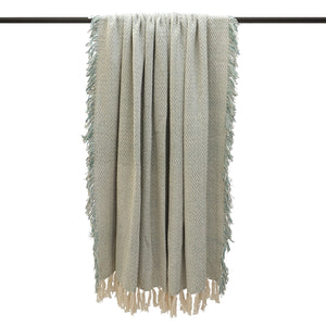 Jasper Throw - A classic herringbone weave cotton marine green throw with  double fringe and tassel edges 