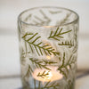 Small glass Votive with green leaf design